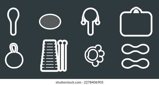 Hand drawn toy musical instruments for kids. Flat vector silhouette illustration for stickers. Clipart isolated on white background