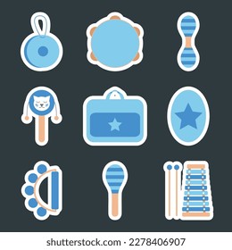 Hand drawn toy musical instruments for kids. Flat vector illustration for stickers. Clipart isolated on white background