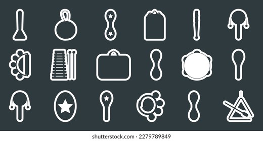 Hand drawn toy musical instruments for kids. Flat vector silhouette illustration for stickers. Clipart isolated on white background