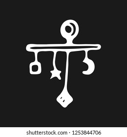 Hand drawn toy over the crib doodle. Sketch children's toy icon. Decoration element. Isolated on black background. Vector illustration.