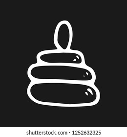 Hand drawn toy pyramid doodle. Sketch children's toy icon. Decoration element. Isolated on black background. Vector illustration.