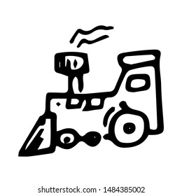 Hand drawn toy train doodle. Sketch children's toy icon. Decoration element. Isolated on white background. Vector illustration.