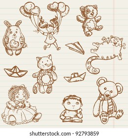 Hand drawn toys collection in vector