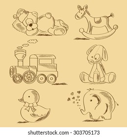 hand drawn toys, illustration in vector format