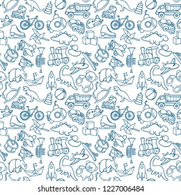 Hand Drawn Toys Seamless Background. Toys Sketch Drawing Pattern.