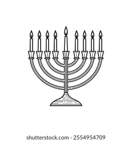 Hand Drawn traditional Detailed Menorah   Design with Candles and Jewish Holiday Artwork isolated vector illustrations on white background 