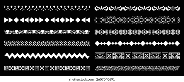 Hand drawn traditional folk motif, ethnic pattern chalkboard set. Peru, mexican, aztec drawn border pattern. Boho, indian decoration, arrow element. Vector illustration.