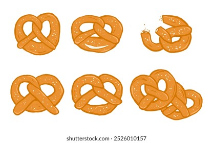 Hand drawn traditional German pretzel set