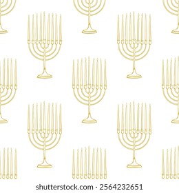 Hand drawn traditional Hanukkah menorah seamless pattern