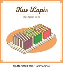 Hand Drawn of traditional Indonesian food called Kue Lapis. Delicious Asian Food doodle