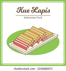 Hand Drawn of traditional Indonesian food called Kue Lapis. Delicious Asian Food doodle