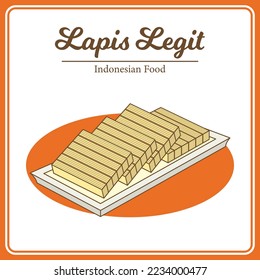 Hand Drawn of traditional Indonesian food called Kue Lapis Legit. Delicious Asian Food doodle