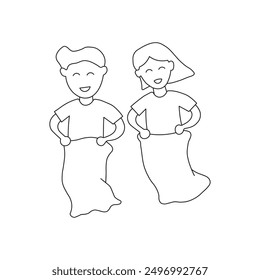 Hand drawn Traditional Indonesian games during Independence Day include the balap karung (sack race)