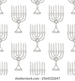 Hand drawn traditional Jewish menorah seamless pattern