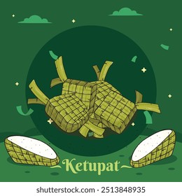 Hand drawn traditional ketupat composition