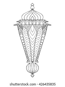 Hand drawn traditional lantern of Ramadan. Engraved vector illustration. Sketch for coloring page, decoration, greeting card, poster, print, t-shirt