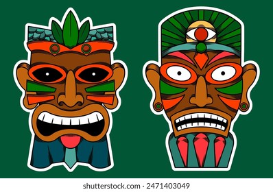 Hand Drawn Traditional Tiki Mask Sticker Illustration