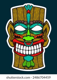 Dibujado a mano tradicional Tiki Máscara Etiqueta engomada ilustración