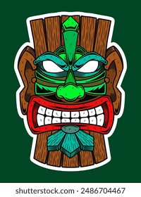 Hand Drawn Traditional Tiki Mask Sticker Illustration