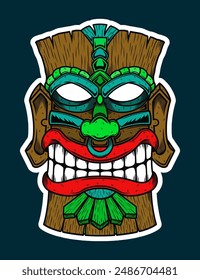 Hand Drawn Traditional Tiki Mask Sticker Illustration