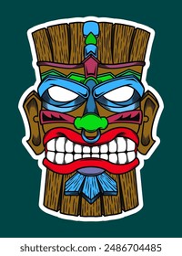 Hand Drawn Traditional Tiki Mask Sticker Illustration