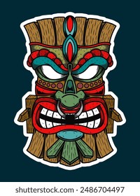 Hand Drawn Traditional Tiki Mask Sticker Illustration