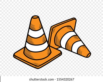 Hand drawn of  traffic cone for road works isolated on transparent  background