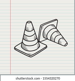Hand drawn of  traffic cone for road works isolated on paper background