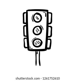 Hand drawn traffic lights doodle icon. Hand drawn black sketch. Sign symbol. Decoration element. White background. Isolated. Flat design. Vector cartoon illustration.