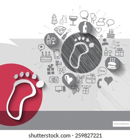Hand drawn trail icons with icons background. Vector illustration