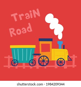 Hand Drawn Train Graphic for Kids Apparels