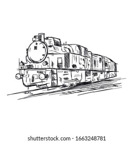 hand drawn train and wagon in white background