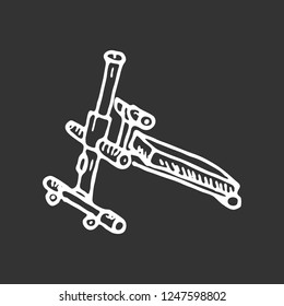 Hand drawn training apparatus doodle. Sketch sports equipment and simulators, icon. Decoration element. Isolated on black background. Vector illustration.