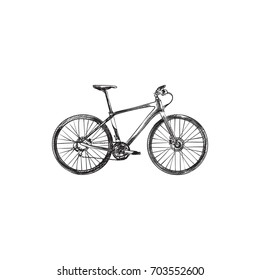 Hand Drawn Training Vehicle Sketch Symbol. Vector Hybrid Velocipede Element In Trendy Style.