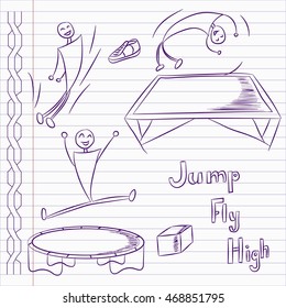 Hand drawn trampoline icons. Trampoline vector.. 