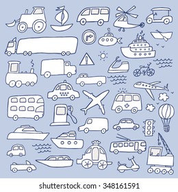 Hand drawn transport sketches set
