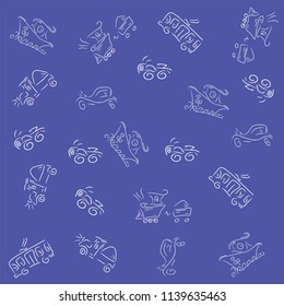 Hand drawn transport vector seamless pattern. Doodle, objects isolated, sketch, texture