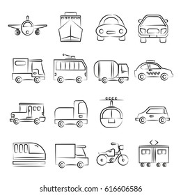 hand drawn transportation icons set