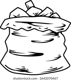 Hand drawn trash bag with garbage doodle icon