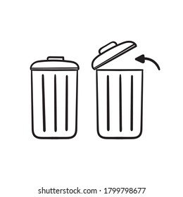icono del cubo de basura dibujado a mano con ilustración de símbolo de flecha fondo aislado