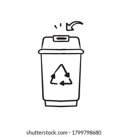 hand drawn trash bin icon with arrow symbol illustration isolated background
