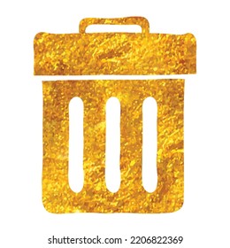 Hand drawn Trash bin icon in gold foil texture vector illustration