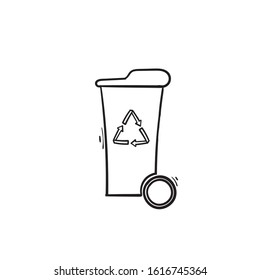 hand drawn Trash can garbage dustbin waste. Trashcan basket empty bucket.isolated 