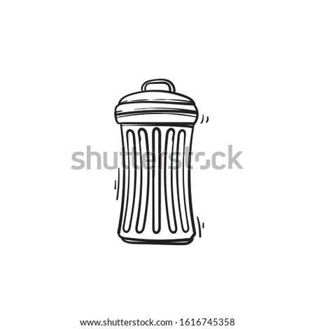 hand drawn Trash can garbage dustbin waste. Trashcan basket empty bucket.isolated 