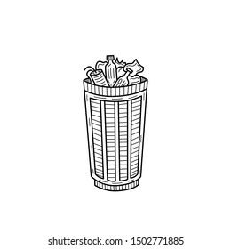 Hand drawn trash can isolated on a white. Sketch. Vector illustration.