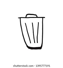 Hand drawn trashcan icon symbol sketch vector illustration, for ecology business and internet web design.  Isolated on white backgraund. For desing postcard, T-shir.