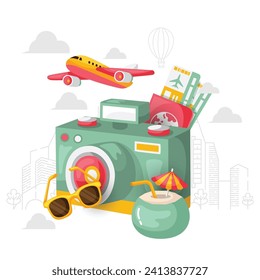Hand drawn travel background. Travel illustration design