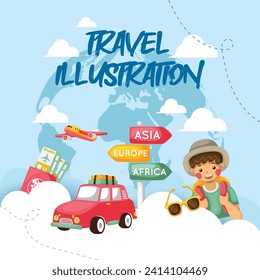 Hand drawn travel background. Travel illustration design