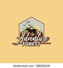 Hand drawn travel badge with pine trees textured vector illustration. Rustic Retro Vintage pine, evergreen, fir, hemlock, spruce, conifer, cedar, coniferous, cypress, larch, pinus trees logo design, 