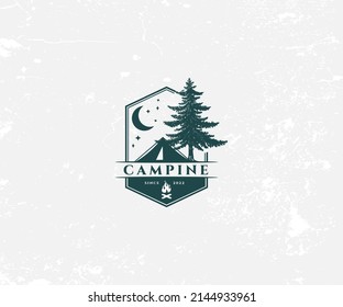 Hand drawn travel badge with pine trees textured vector illustration and "Wanderlust" inspirational lettering.